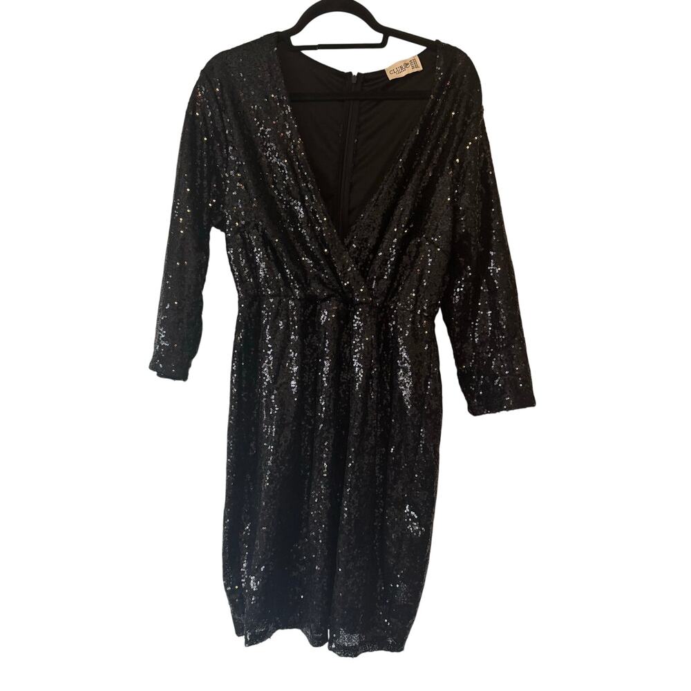 Club London black sequin v neck mini dress